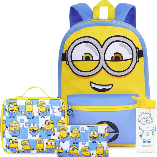 Get Trend Despicable Me Minions Kids Backpack 4 Piece Set for Boys, Girls | 18 Inch Bookbag with Insulated Lunch Bag, Zipped Pencil Case & BPA-Free Water Bottle, Back to School Gifts for Kids by GetTrend
