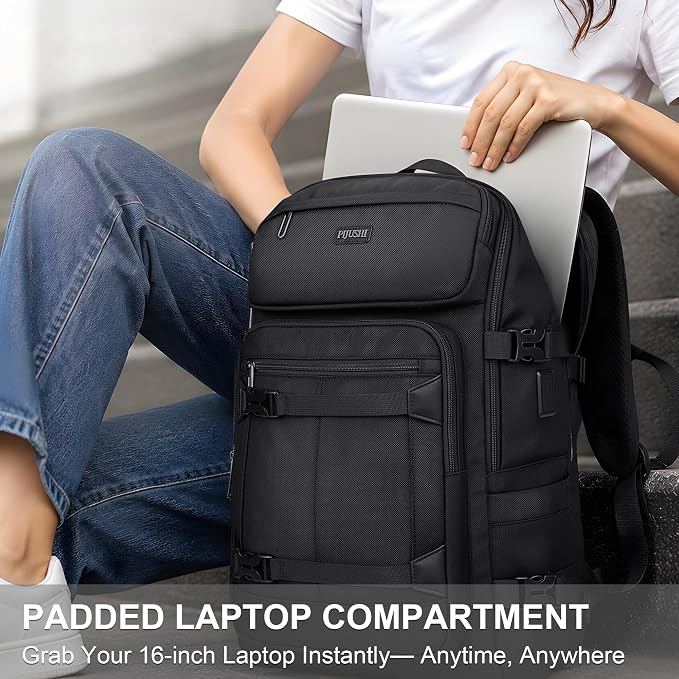 PIJUSHI Casual Travel Backpack for Women with 16" Padded Laptop Compartment | Carry On Luggage with USB Charging Port, 1680D Water-Resistant Nylon, Airline Approved, For Daily, Hiking - Image 4