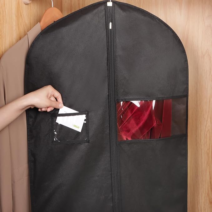 KEEGH 60'' Dress Bags for Gowns Long(Set of 15), Garment Bags for Hanging Clothes, Dress Bags for Closet Storage, Clothes Cover for Hanging Coats Dresses with Clear Window and Label Pocket, Black - Image 5