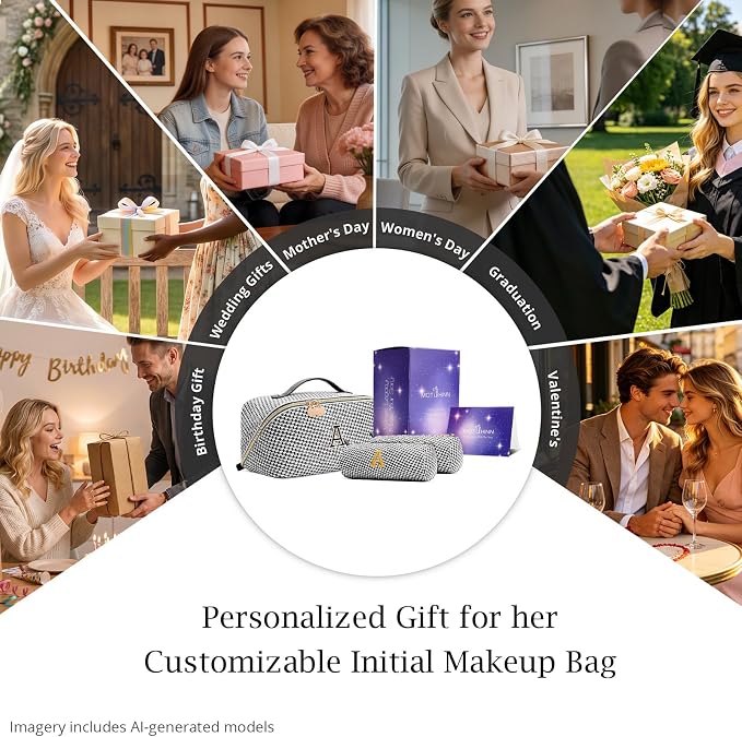 Personalized Gift Travel Makeup Bag: Initial Makeup Organizer Bag for Women | 3-in-1 Custom Make up Bag Set - Vegan Leather Travel Cosmetic Bag - Luxury Gift for Women – Birthday, Anniversary, Graduation - Image 7