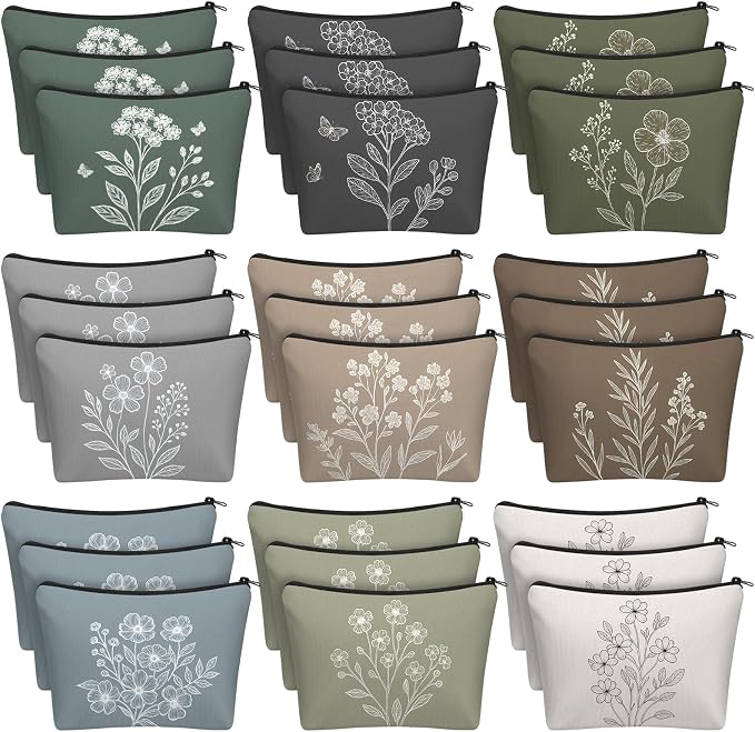 Sweetude 30 Pcs Vintage Flowers Makeup Bag Bulk Boho Gifts Portable Travel Cosmetic Bags with Zipper Retro Floral Waterproof Roomy Travel Toiletry Organizer Storage Beauty Pouch for Women Gifts by Sweetude