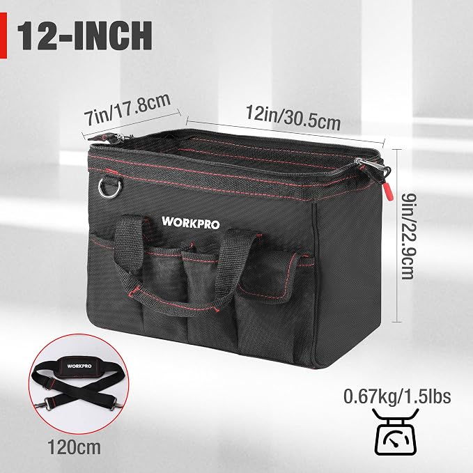 Workpro 12-inch Close Top Wide Mouth Storage Tool Bag, W081020A - Image 2