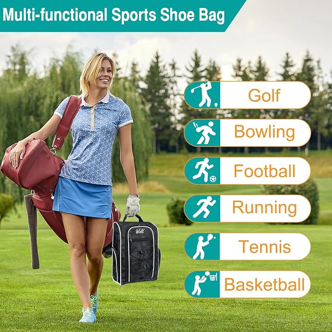 Wolt |Golf Shoe Bag for Travel- Zippered Shoes Carrier Bags with Ventilation & Double Outside Accessory Pocket for Socks, Tees, Golf Balls, Etc. for Women and Men (CamoBlack) - Image 6
