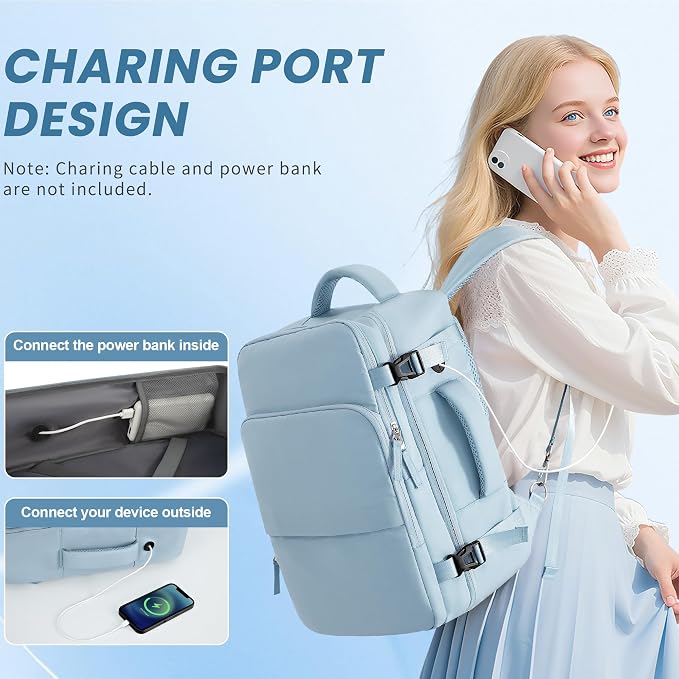 Sinaliy Travel Backpack, TSA Carry on Flight Approved Backpack | Waterproof 17.3 Inch Laptop Backpack with Multi-Pockets, Personal Item Travel Bag for Work, College, Business, Light Blue - Image 3