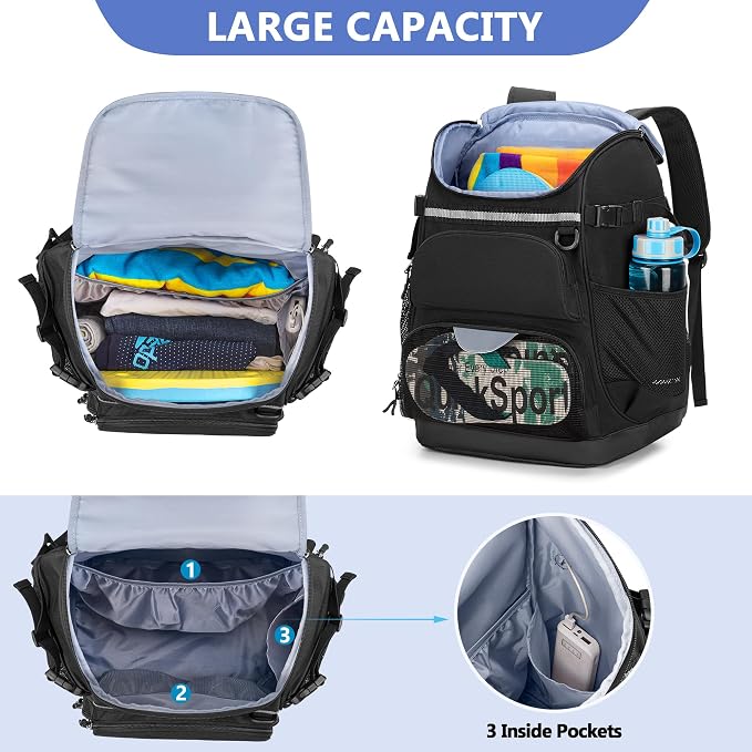 GOBUROS Swim Backpack with Separate Shoe Space, Swim Bags for Swimmers | Swim Gym Gear Bag for Swimming Pool, Beach, Swimming Athlete, Sports Pool Beach Bag for Men and Women, Black - Image 3