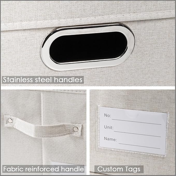 PRANDOM Storage Bins with Lids [3-Pack] Linen Fabric Foldable Storage Boxes Organizer Containers Baskets Cube with Cover for Bedroom Closet Office Beige（11.4X8.6X6.7 - Image 8