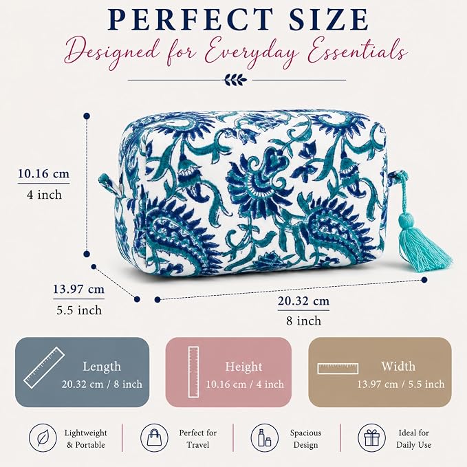 Travel Makeup Bag- Large Capacity Cosmetic Bags for Women - Water Resistance Lining Portable Pouch & Open Toiletry Bag - Perfect Girls Makeup Organizer for Travel Essentials (Velvet Ocean Whisper) - Image 6
