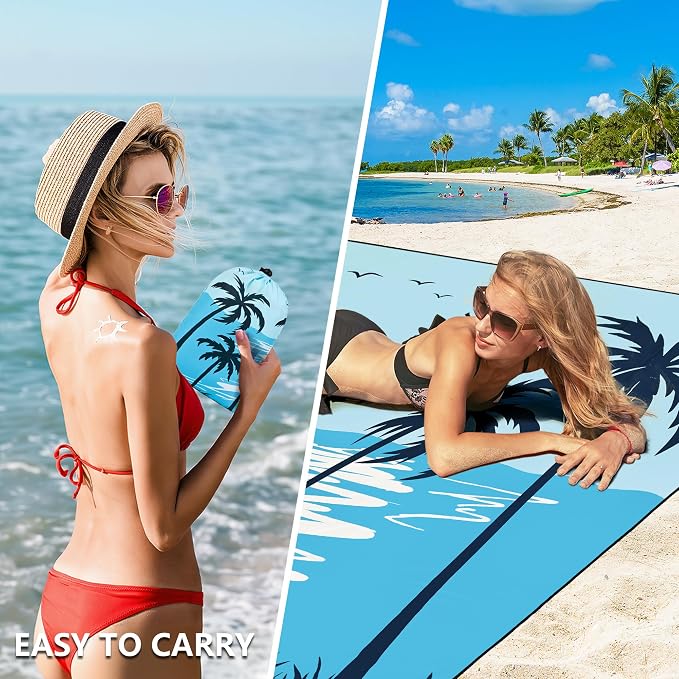 HIHOHO Beach Blanket Waterproof Sandproof Extra Large Beach Mat 79" X 83"/120"x108"for 1-8 Adults Quick Drying Durable Outdoor Picnic Mat for Beach Travel Camping Hiking - Image 4