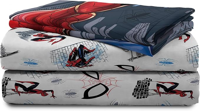 Jay Franco Kids Sheet Set with Fitted, Flat Sheets & Pillow Cover - Ultra-Soft Bedding with Pillowcase for Room Decor, White - Spiderman, 4 Piece Queen - Image 6