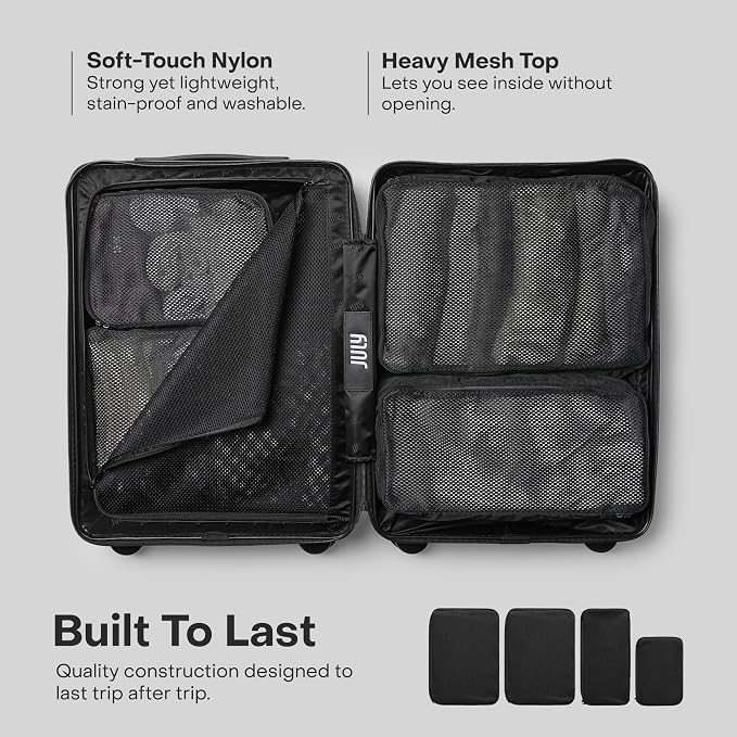 July Packing Cells - 4 Set Packing Cubes Luggage Organizer Bags (S, M, 2 x L), Must-Have Suitcase Organizer for Travel, Road Trip & Camping Accessories, Stain-proof, Washable, 3 Sizes - Charcoal - Image 6