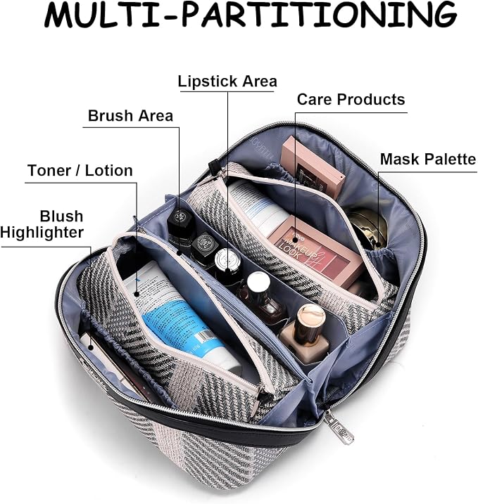 BOYATU Travel Makeup Bag Cosmetic Bag for Women: 3 Pcs Set Make up Bag with Compartments - Waterproof Vegan Leather Toiletry Bags with Handle - Makeup Organizer for Travel Essentials(C-4-Black) - Image 5