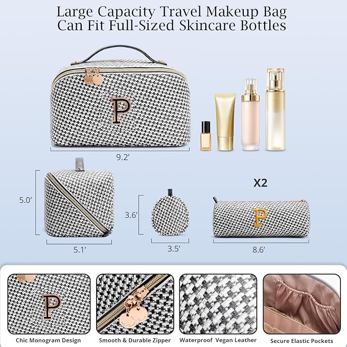 Personalized Gift Travel Makeup Bag: Initial Makeup Organizer Bag for Women | 3-in-1 Custom Make up Bag Set - Vegan Leather Travel Cosmetic Bag - Luxury Gift for Women – Birthday, Anniversary, Graduation - Image 6