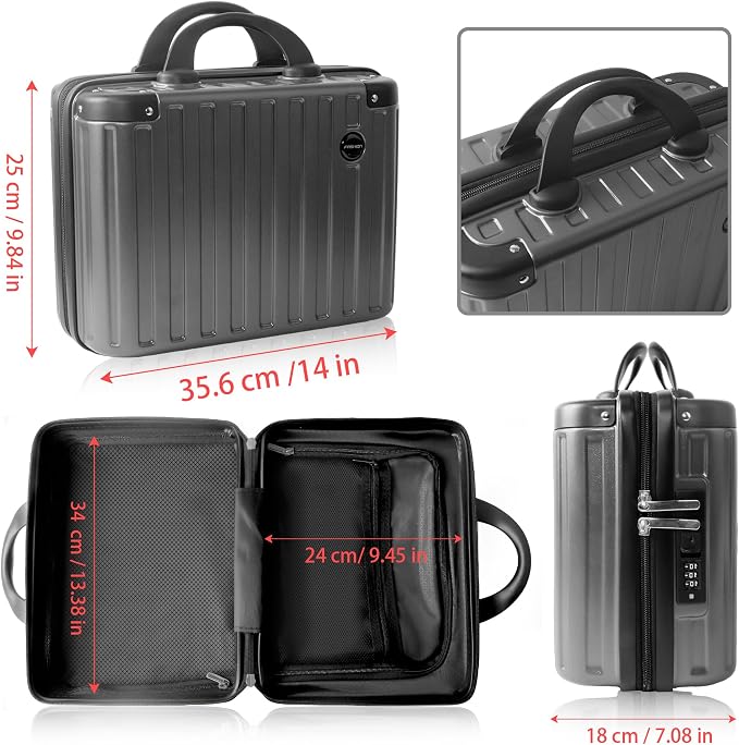 14 Inch Portable Waterproof Hard Shell Travel Makeup Case (Gray) | with Lock, ABS Scratch-Proof, Carrying Cosmetic Organizer Case with Elastic Band, Mini Suitcase Vanity Case for Women Girl - Image 3