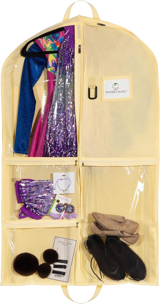 Waterproof Hanging Garment Bag 40 inch Clothes Bag with Gusset, 5 Pockets & Side Zip for Dance Costumes, Sports, Skating, Theatre, Beauty Pageants & More by Kendall Country, Sunshine Yellow - Image 2