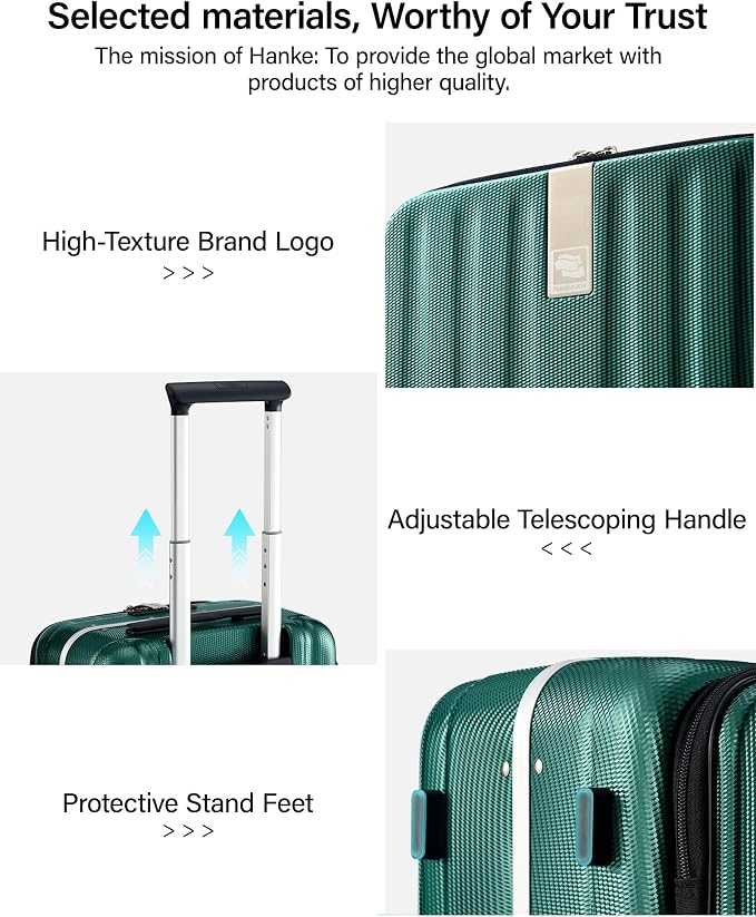 Hanke 16 Inch Underseat Carry On Suitcases with Wheels,Lightweight Hard Shell Carry on Luggage for Weekender,Top Opening Small Suitcase,Travel Luggage for Womem Men,Dark Green. - Image 9