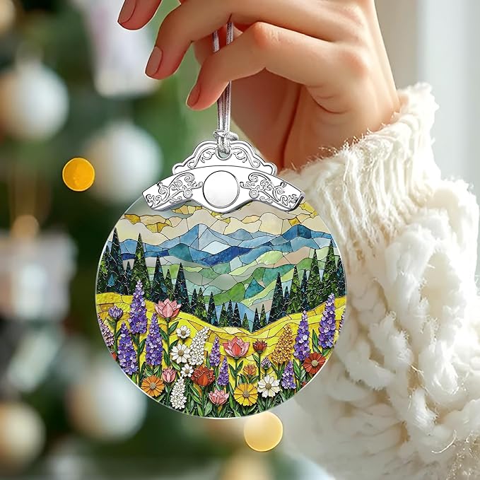 Mountain Wildflower Stained Glass Ornament, Christmas Ornaments – Christmas Tree Ornament, Holiday Decor, Xmas Stocking Stuffers, Gift Idea, Gifts for Nature Lover, Mom, Friend, and Family