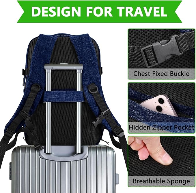 Personal Item Travel Carry On Luggage Backpack for Women Men Flight Approved Casual Weekender Laptop Bag for College Business Outdoors Hiking Water Resistant Lightweight Daypack with USB Charging Port - Image 6