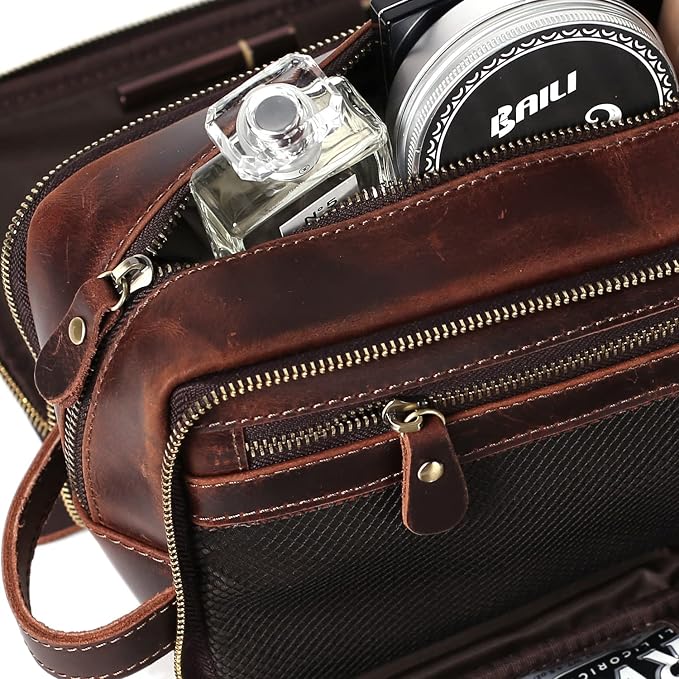 Personalized Leather Toiletry Bag for Men, 1/3/6pcs Wedding Gift Travel Shaving Dopp Kit - Cosmetic Bags Toiletries Bathroom Organizer - Groomsmen Gift(D3pcs) - Image 5