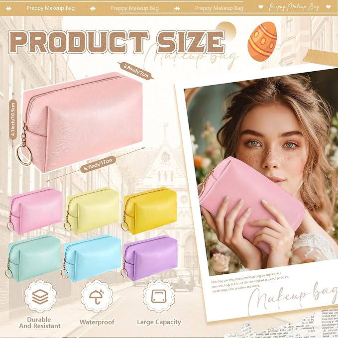 Chunful 24 Pcs Preppy Makeup Bag PU Leather Cosmetic Bag Bulk Makeup Plain Pouch Waterproof Toiletry Purse for Women Traveling Preppy Pencil Case Valentine's Day Gifts(Macaron Colors) - Image 2