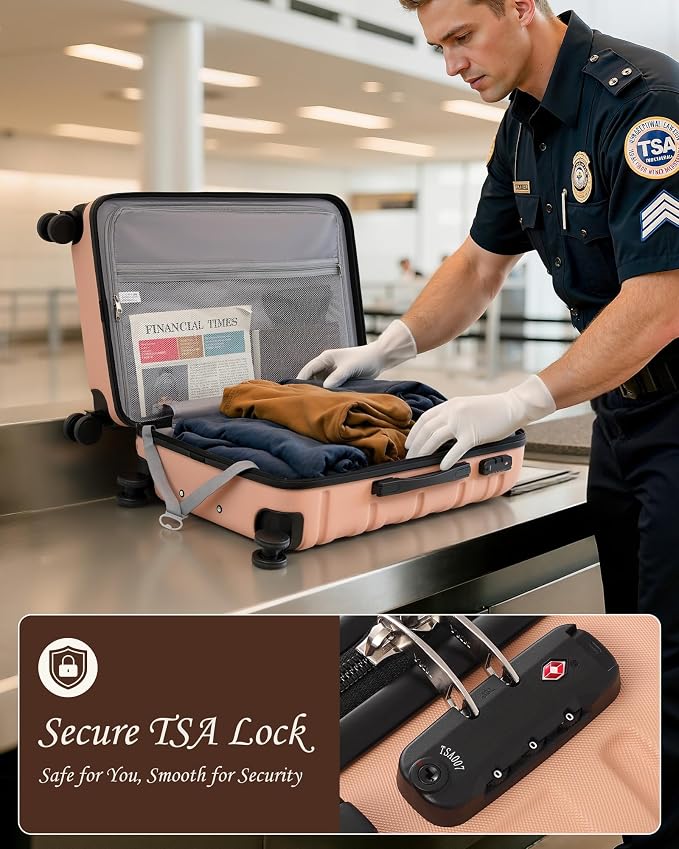 TAKUMI Luggage Sets 5 Piece Lightweight Carry On luggage with Duffel Bag ABS+PC Hardshell Suitcases with YKK zippers Double Spinner Wheels Travel Luggage with TSA Lock(PINK, 5 PIECE SET) - Image 7
