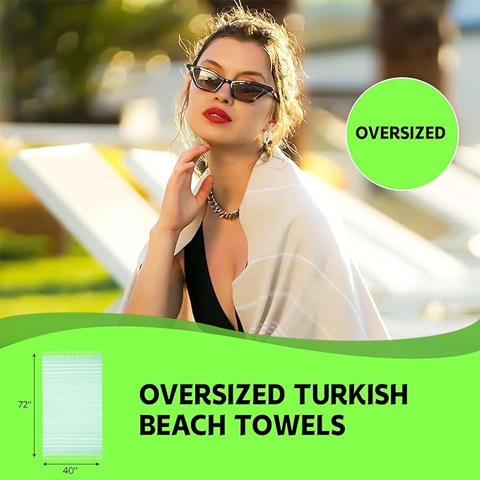 HAVLULAND Turkish Beach Towels, Oversized 40"x72" Turkish Bath Towel, Highly Absorbent Quick Dry Sand Free Beach Towels for Beach Pool Spa Gym Yoga Travel Camping Picnic Blanket - Beige - Image 3