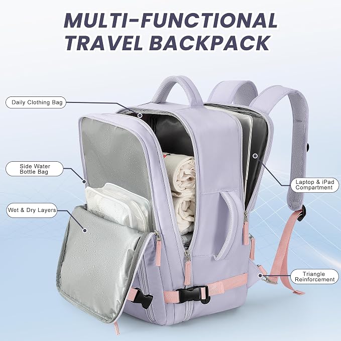 Beraliy Large Travel Backpack For Women, Airline Approved Carry On Backpack, Anti Theft Personal Item Backpack, Waterproof Bag, Casual Daypack Travel Essentials - Image 3
