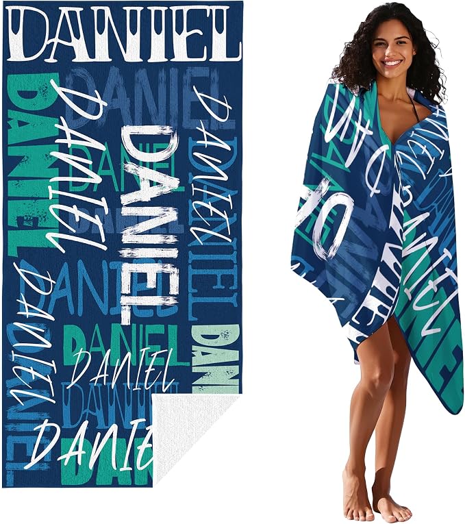 JML Personalized Beach Towel with Name, Custom Beach Towel with Name, Customized Microfiber Pool Towel, Quick Dry & Absorbent Swim Towel for Adult,Anniversary, Birthday, Summer Holiday,Vacation - Image 2