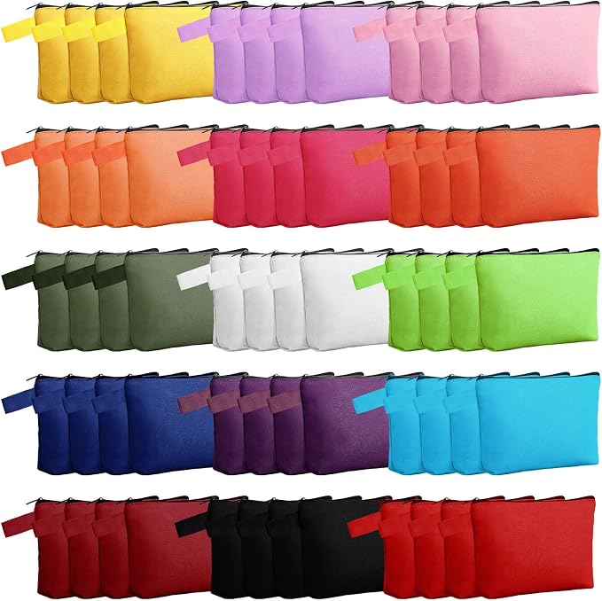 Reginary 60 Pcs Multicolor Canvas Makeup Bag Bulk Portable Travel Cosmetic Pouch Versatile Blank Toiletry Bag with Zipper for Women DIY Craft Purse Pencil Case (7.5 x 5 x 2 Inch) by Reginary