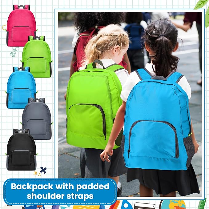 Jexine 80 Pack Backpack Bulk 17 Inch Foldable Backpack 5 Assorted Colors Lightweight Back Pack for Outdoor Travel Zippered Book Bags - Image 6