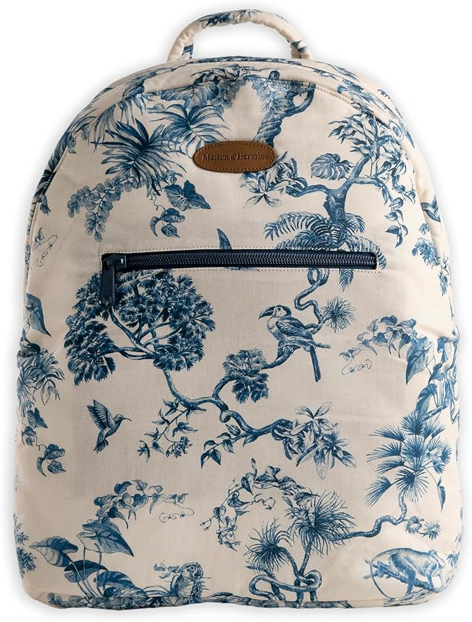 Maison d' Hermine Backpack for Women Men Cotton Shoulder Multipurpose Rucksack with Small Pouch Lightweight Multi Pocket Bag for Travel Work Beach Perfect for Spring Summer (Bonobo - Blue) by MaisondHermine
