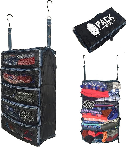 Pack Gear Hanging Suitcase Organizer - Our Large Hanging Luggage Organizer Fits Any Suitcase - Our Packing Cubes For Travel Uses Mesh Windows to Make it Easy to Find your Clothes (Black, L) by PackGear