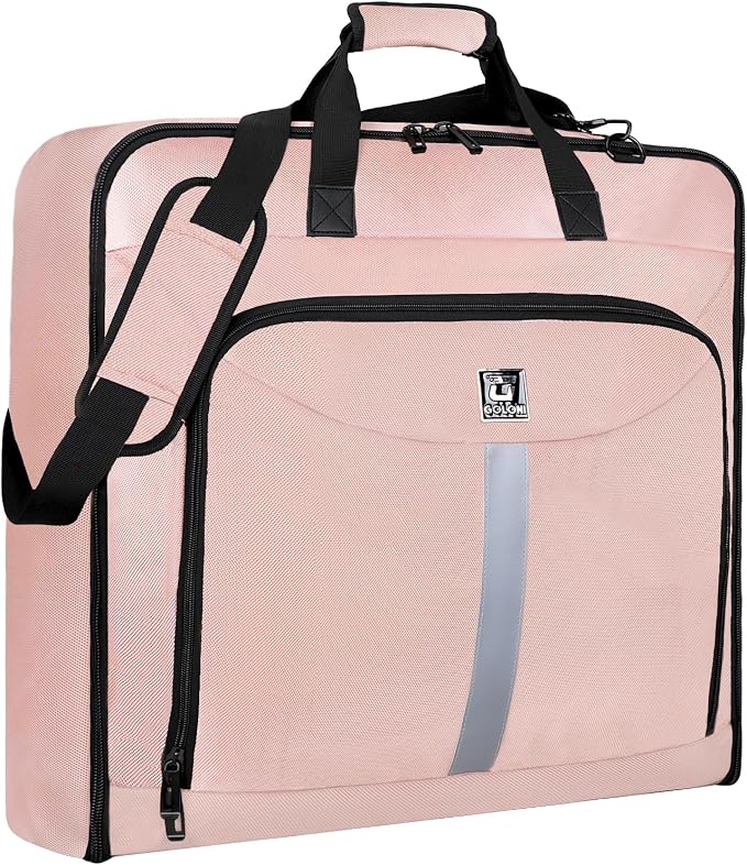 Goloni Garment Bag For Men Women Travel & Business,Hanging Clothes & Multiple Compartment,Waterproof Foldable Suit Bag Pink by GoloniYourStyleYourRule
