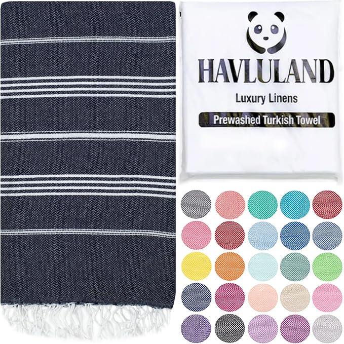HAVLULAND Turkish Beach Towels, Oversized 40"x72" Turkish Bath Towel, Highly Absorbent Quick Dry Sand Free Beach Towels for Beach Pool Spa Gym Yoga Travel Camping Picnic Blanket - Navy by Havluland