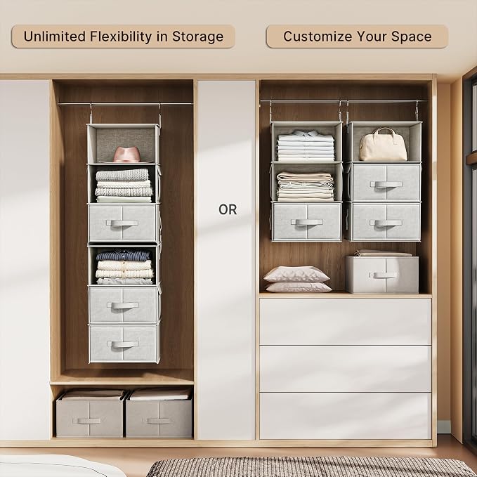 Vailando 6-Shelf Hanging Closet Organizer with 3 Drawers, 2 Separable 3-Shelf Closet Organizers and Storage for Wardrobe Organization, Hanging Dresser for Nursury & Dorm Clothes Organizer - Image 5
