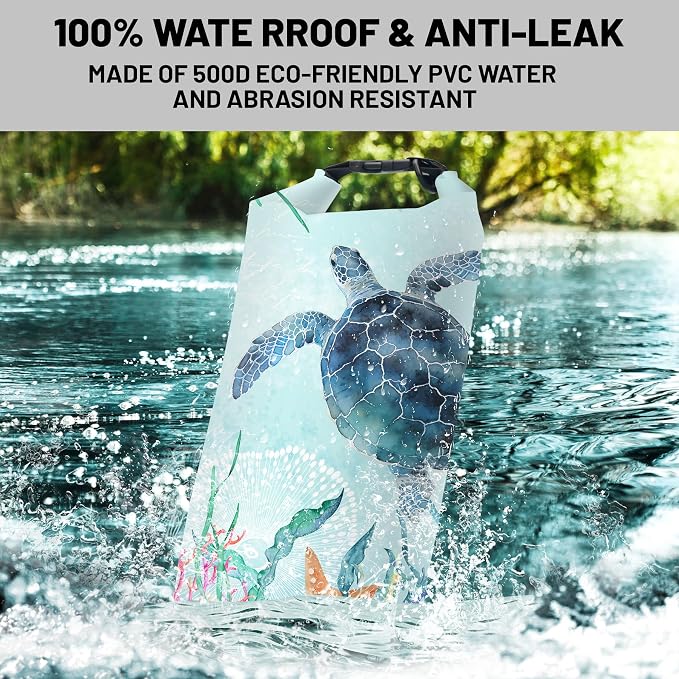 Waterproof Dry Bag,Sea Turtle Coral Starfish Small Waterproof Backpack 2L/5L/10L/20L/30L/40L Floating Lightweight Bags for Kayaking, Boating, Fishing, Swimming Camping with Waterproof Phone Case - Image 2