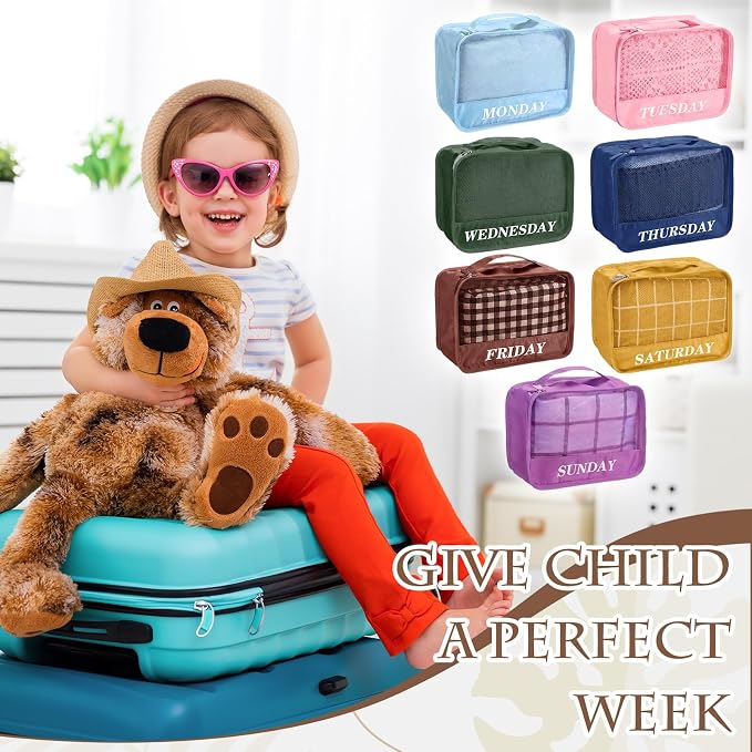 Days of Week Packing Cubes Summer Camp Essentials Weekly Organizer Storage Bag School Clothes for Travel Kids Family(9x7x3inch,Boho,15) - Image 2