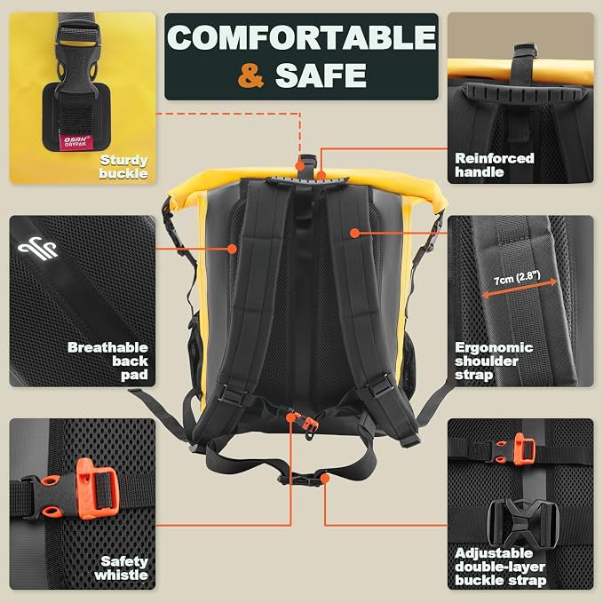 OSAH DRYPAK Waterproof Backpack Dry Bag 35L/55L/85L – Heavy Duty Roll-Top Hiking Backpack for Travel, Kayaking, Boating, Camping, Rafting and Fishing - Image 4
