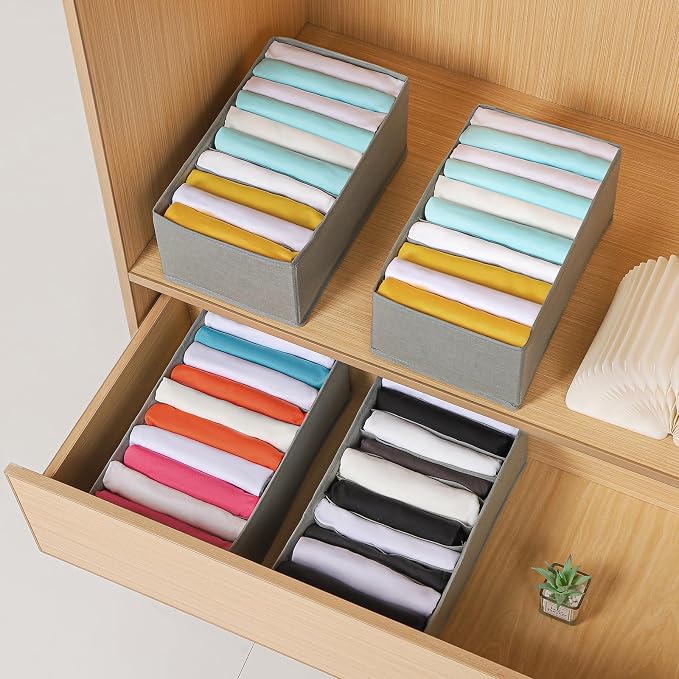 4 Packs T-shirt Drawer Organizers for Clothing,10 Grids Compartment Wardrobe Storage Box, Clothes Organizer for Folded Clothes, T-shirt, Legging-15.75''x9.06''x5.91'' - Image 4