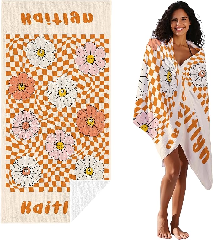JML Personalized Beach Towel with Name, Custom Flower Beach Towel, Customized Microfiber Pool Towel, Quick Dry & Absorbent Swim Towel for Adult,Anniversary, Birthday, Summer Holiday,Vacation - Image 2