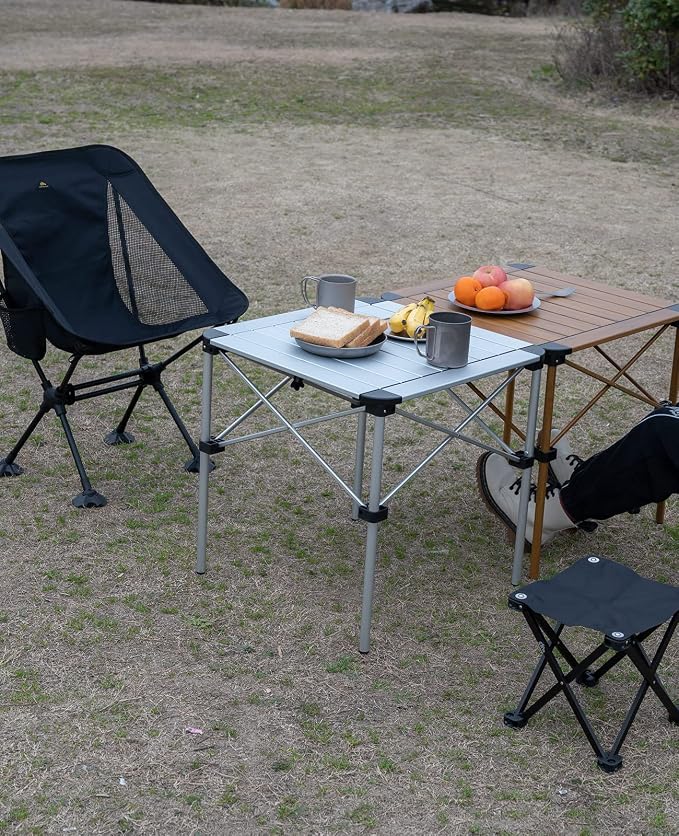 iClimb Lightweight Stable Alu. Folding Square Table Roll Up Top with Carry Bag for Camping Picnic Backyards BBQ Camp Kitchen (Silver, M) - Image 2