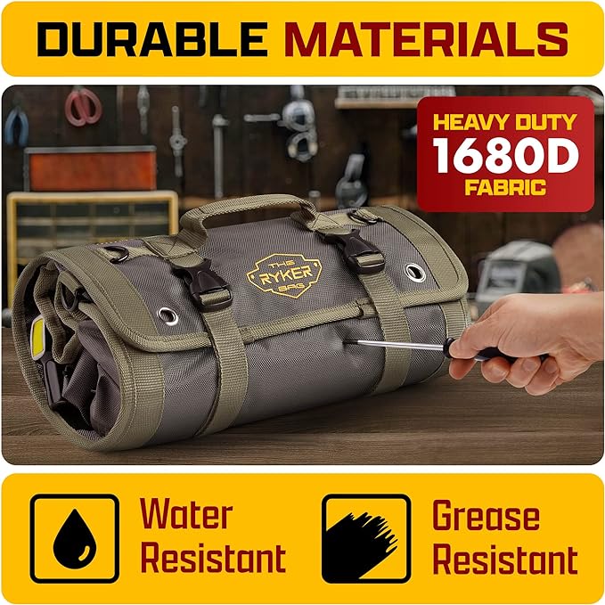Ryker PRO Heavy Duty Motorcycle Tool Roll Up Bag w/Socket Wrench Organizer | Motorcycle Accessories Camping Trunk Organizer for Storage & Plumbing Tools. Tool Box Work Boat Bag with Waterproof Pouches - Image 6