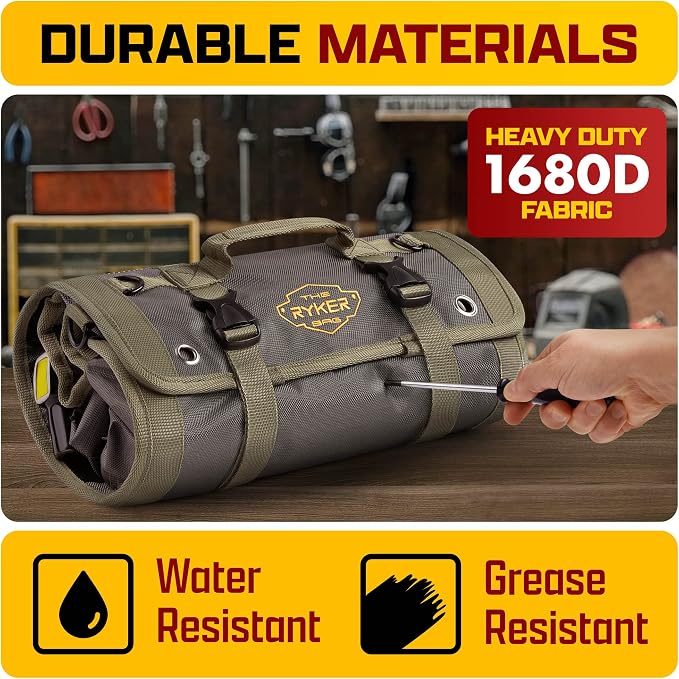Ryker PRO Heavy Duty Motorcycle Tool Roll Up Bag w/Socket Wrench Organizer | Motorcycle Accessories Camping Trunk Organizer for Storage & Plumbing Tools. Tool Box Work Boat Bag with Waterproof Pouches - Image 6