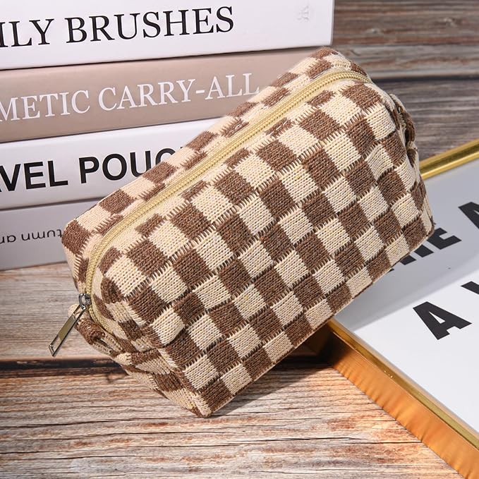 SOIDRAM 2 Pack Checkered Makeup Bag for Women, Cute Makeup Pouch Small Makeup Bag Travel Cosmetic Organizer for Toiletries, Brushes & Skincare - Image 4