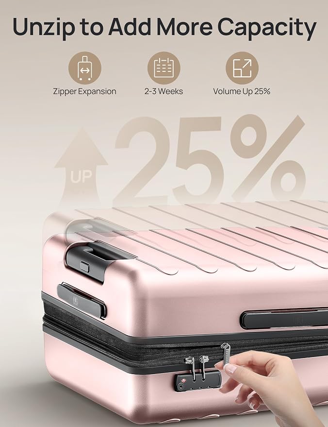 NINETYGO Large Checked Luggage 28 Inch, Checking In Luggage with Smooth Spinner Wheels, Expandable, Hard Shell PC Suitcase, Lightweight Travel Luggage, TSA Approved (Pink, Rhine Max) - Image 4