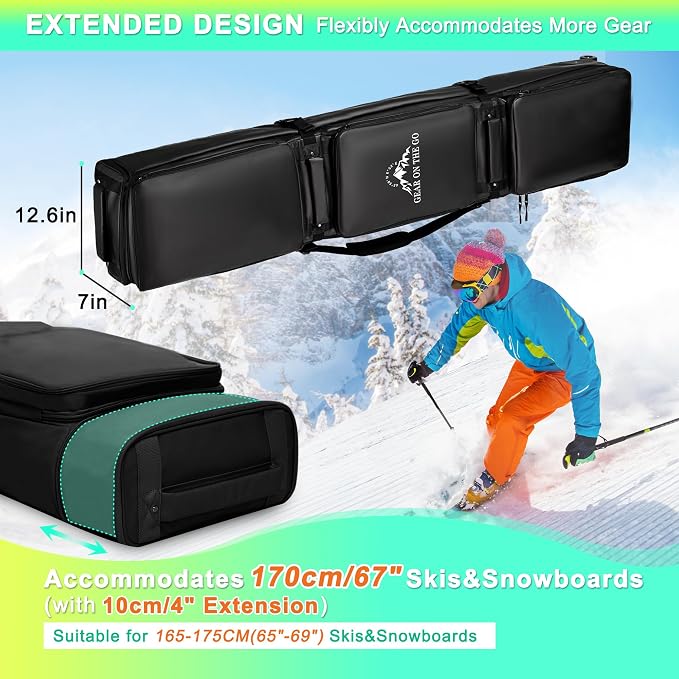 Double Rolling Ski Bag Padded Waterproof Snowboard Bag with Wheels for Air Travel Wheeled Ski Bag for Snowboard or Skis Accommodates Ski Boot - Image 8