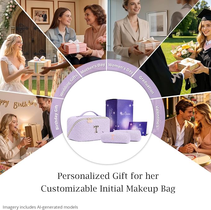 Personalized Gift Travel Makeup Bag: Initial Makeup Organizer Bag for Women | 3-in-1 Custom Make up Bag Set - Vegan Leather Travel Cosmetic Bag - Luxury Gift for Women – Birthday, Anniversary, Graduation - Image 7