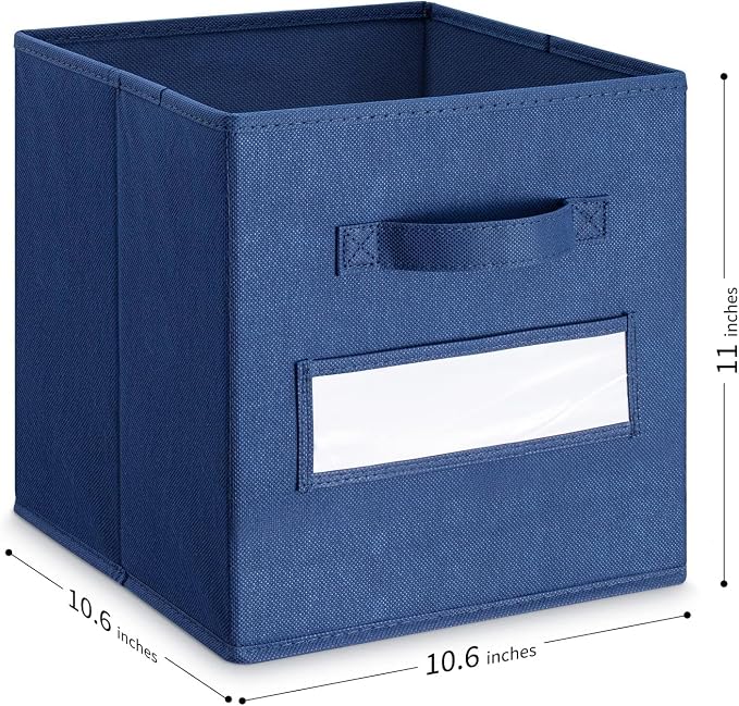 Fabric storage cubes (Set of 8) 11 Inch Cube Storage Bin, Cube storage with 8 Labels Window Cards & a Pen, Foldable cube organizer bins,11x11 Storage bin, Cubby Organizer Boxes, Navy Blue - Image 3