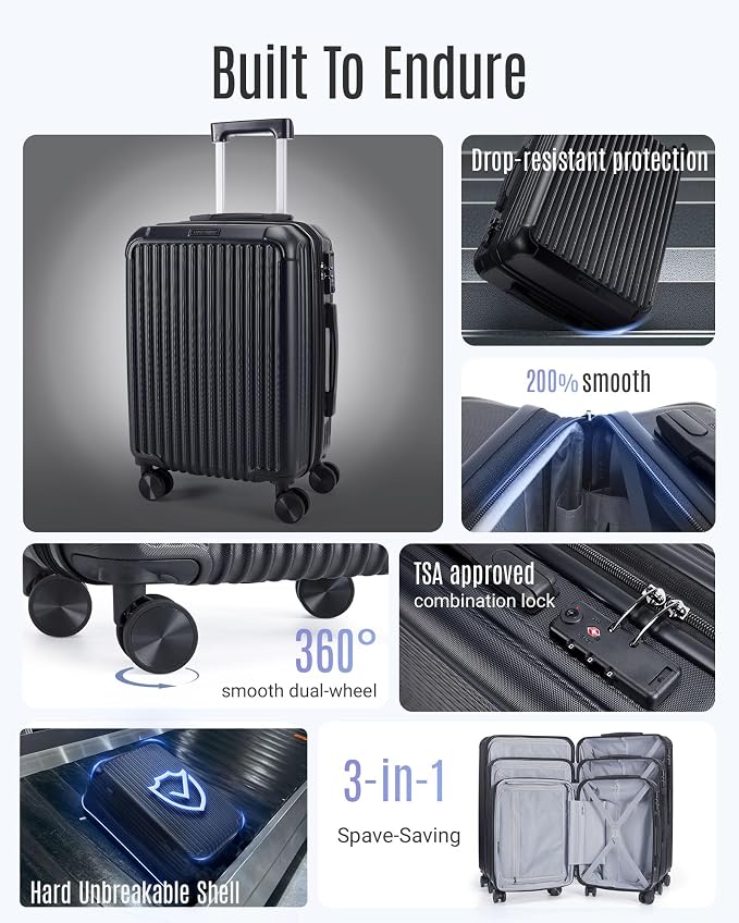 LIGHT FLIGHT 3 Piece Luggage Sets With Spinner Wheels Hardshell TSA Lock | Durability, Spinner Wheels, Hardside Lightweight, TSA Lock, Durable, PC+ABS, Mobility, - Image 3