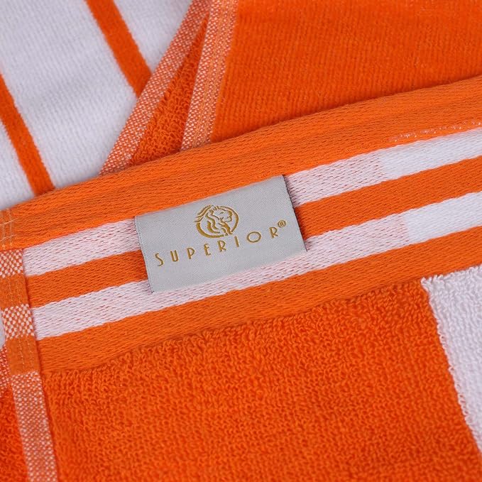 Superior Cotton Cabana Striped Beach Towels, Colorful Towels for Adult, Kid, Pool, Swimming, Sand, Travel, Large Oversized, Absorbent, Fast Drying, Bath Basics, Cabana Collection, 1 Piece, Orange - Image 6