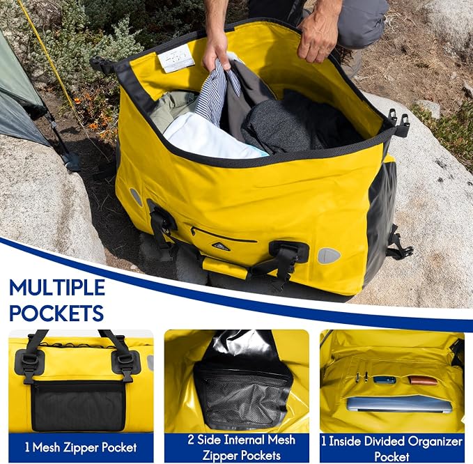 Haimont Waterproof Duffel Bag Roll-top Dry Duffel Bag with Quick-fixed Straps for Motorcycling, Rafting, Boating, SUP, Kayaking, Travel, 50L/70L - Image 4